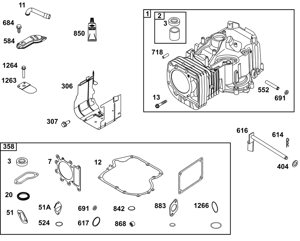 Cylinder Group Diagram and Parts List for 200000 - 399999 Briggs and Stratton Engine